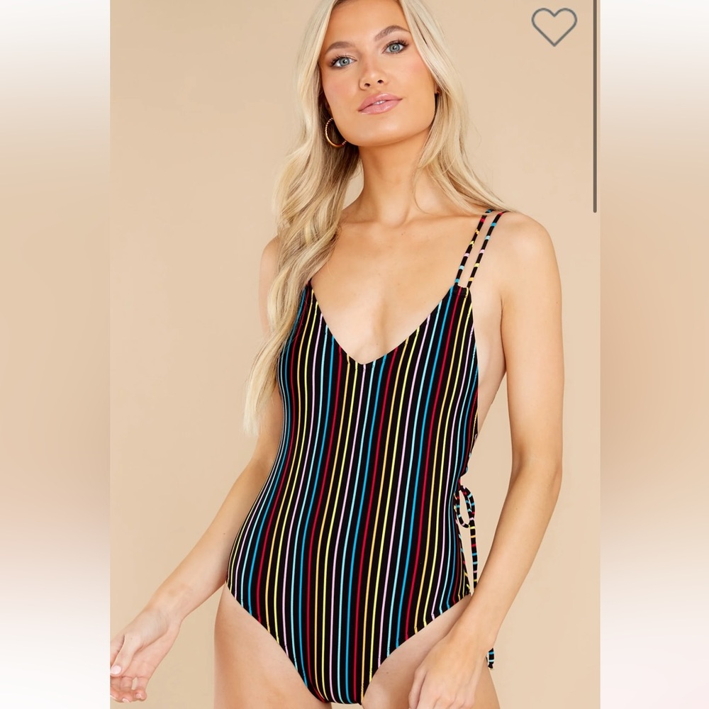 Solid & Striped Rainbow Pinstripe Blackout One Piece Swimsuit Size S